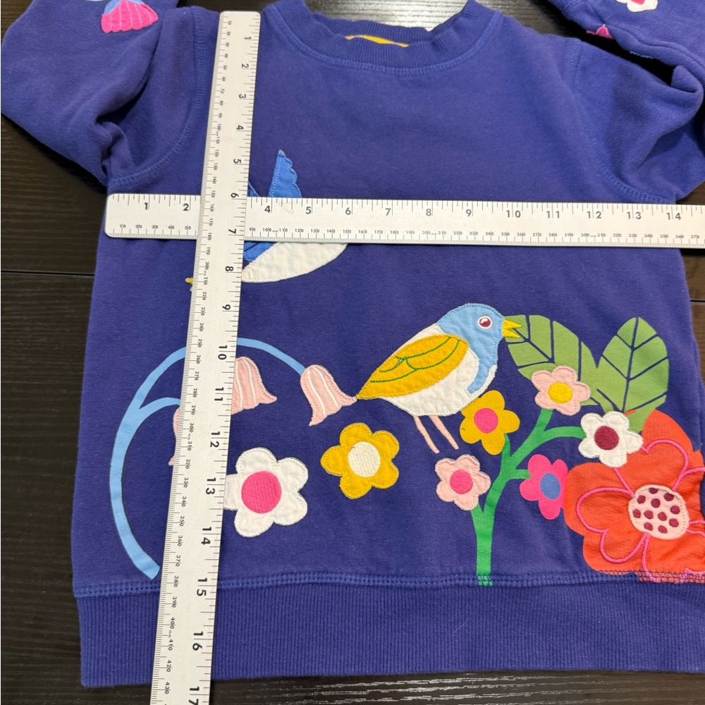Mini Boden Girls Blue Embroidered Bird Floral Sweatshirt Size 6-7Y Cotton Spring - Picture 7 of 10